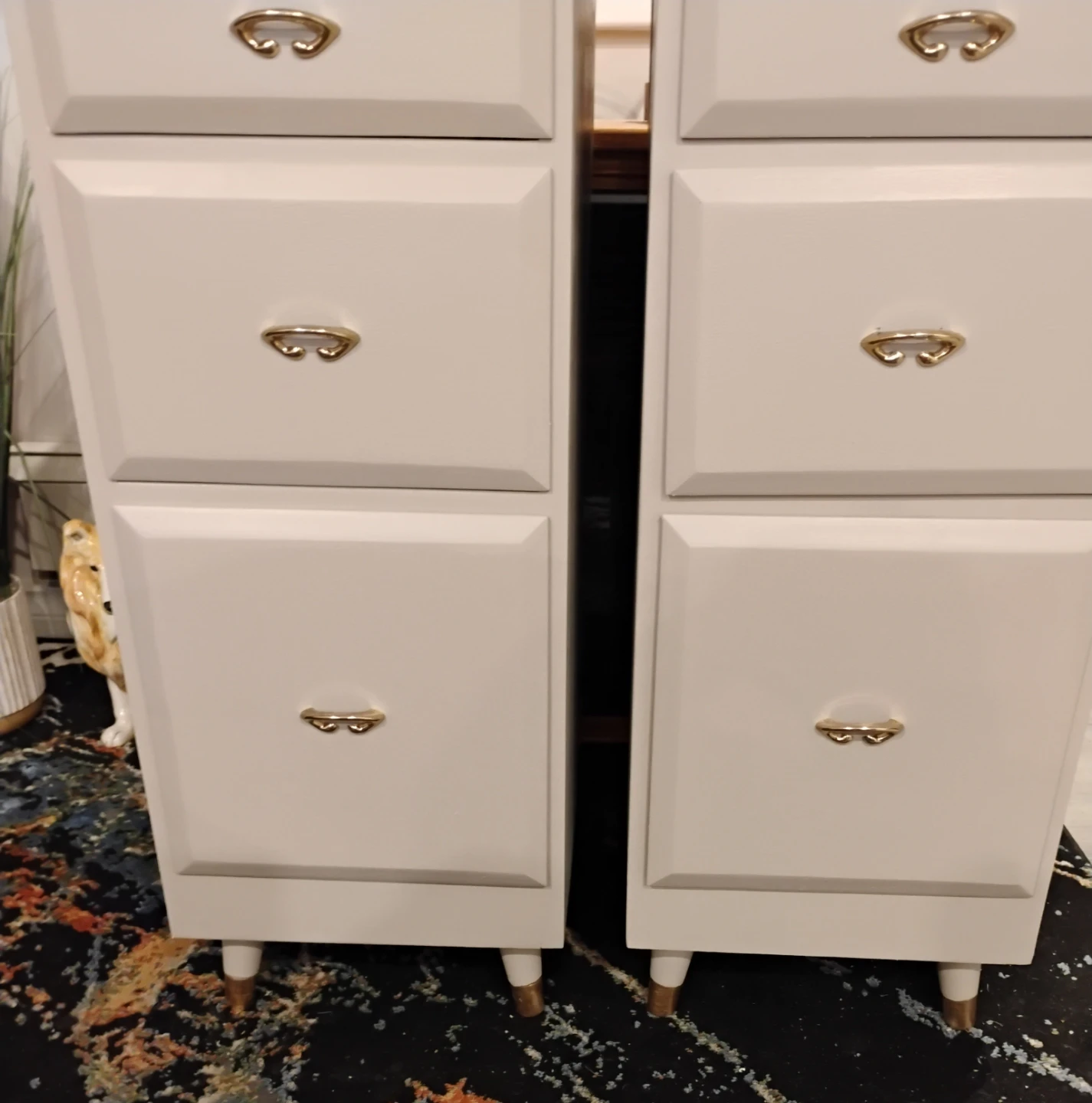 Light Tan Nightstands with Gold Accents (Set of 2)