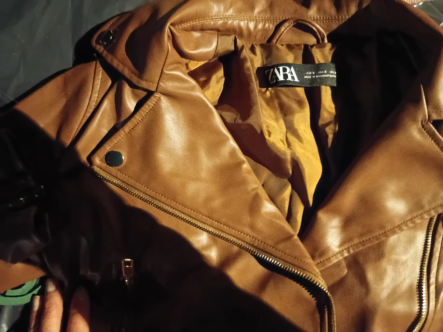 ZARA Brown Faux Leather Moto Jacket - photo 2