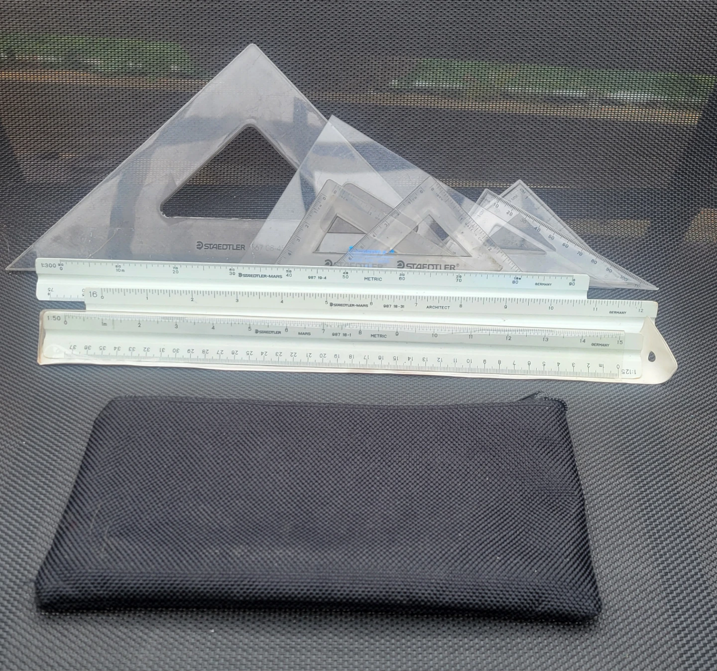 Rulers, Triangles and Pencilcase ($2 for all)