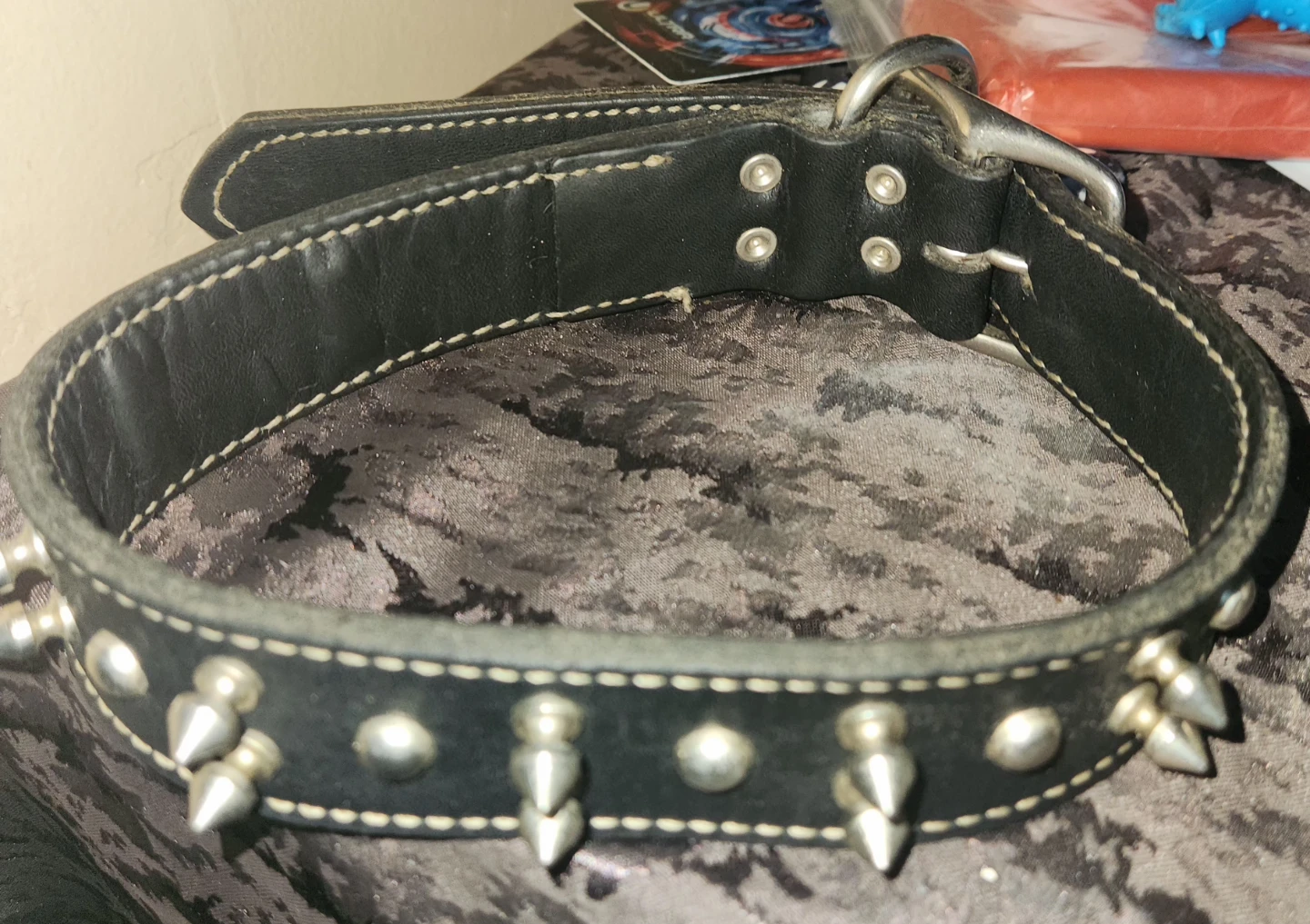 Black Leather Spiked Dog Collar - photo 5