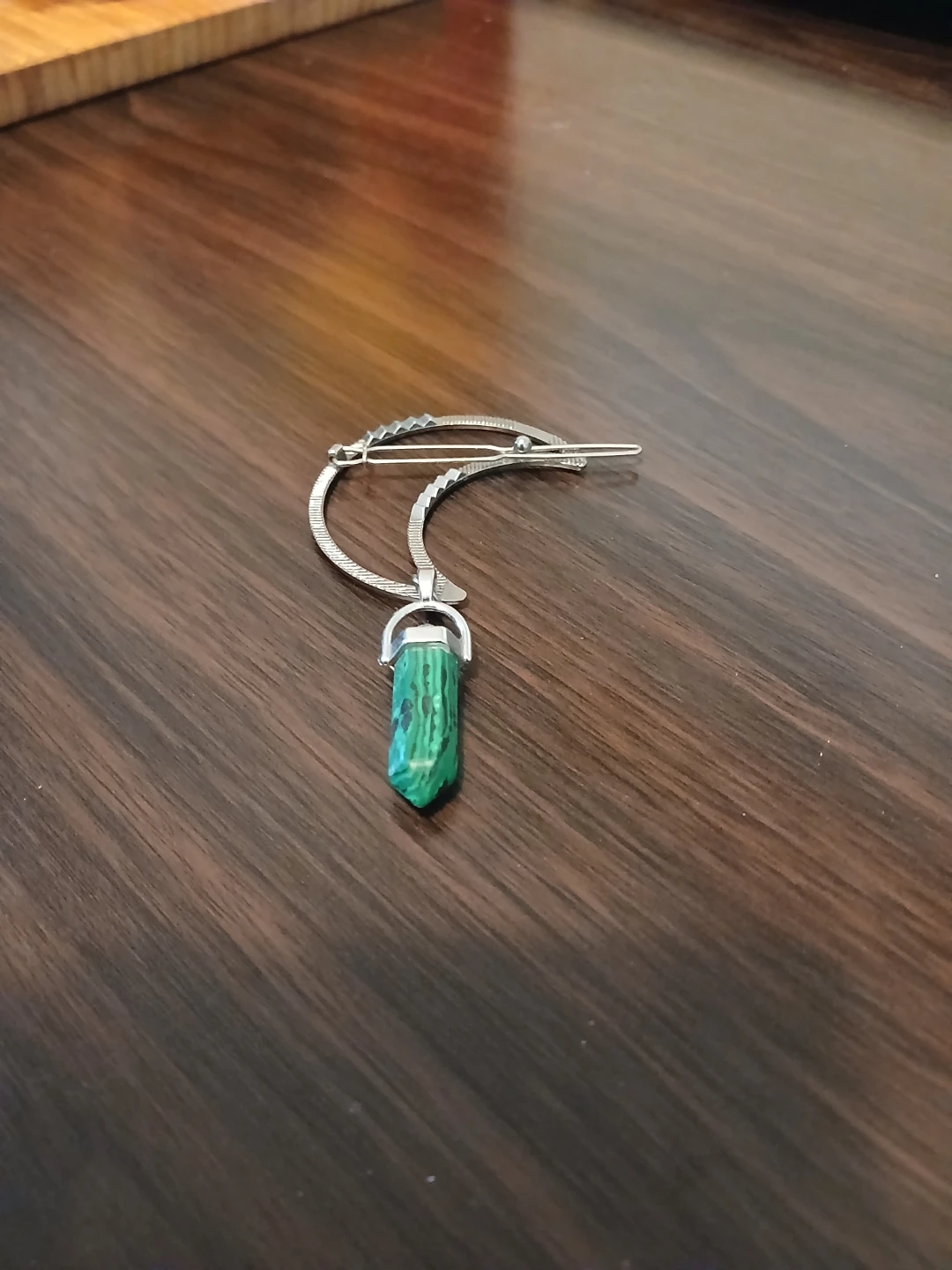 Crescent Moon Hairclip Barrette with Malachite Pendulum - photo 2