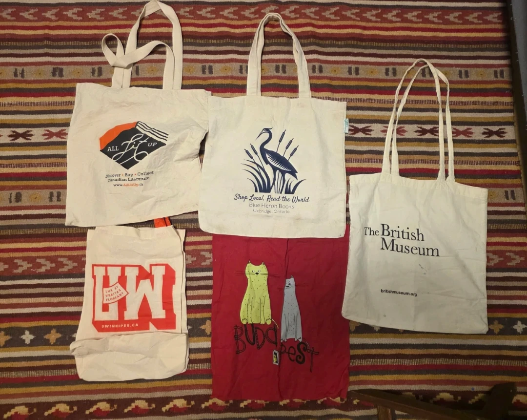 Set of 5 cotton canvas tote bags