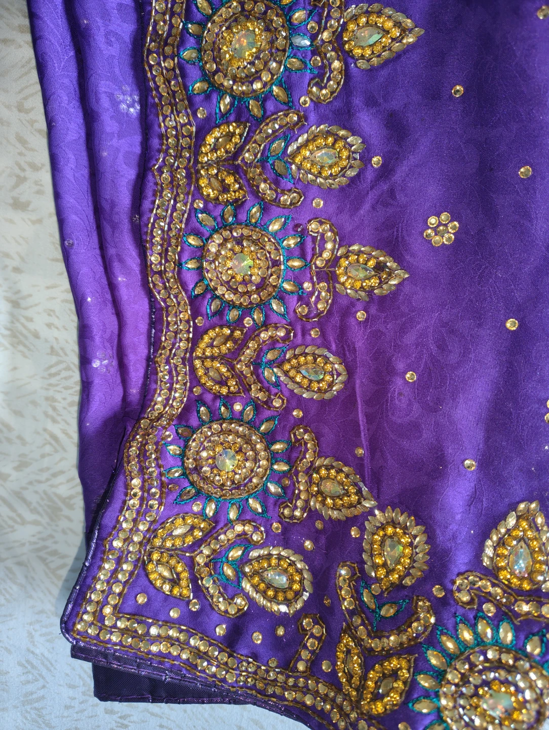 Purple Blouse and pre stitched Saree Set with Embellishments