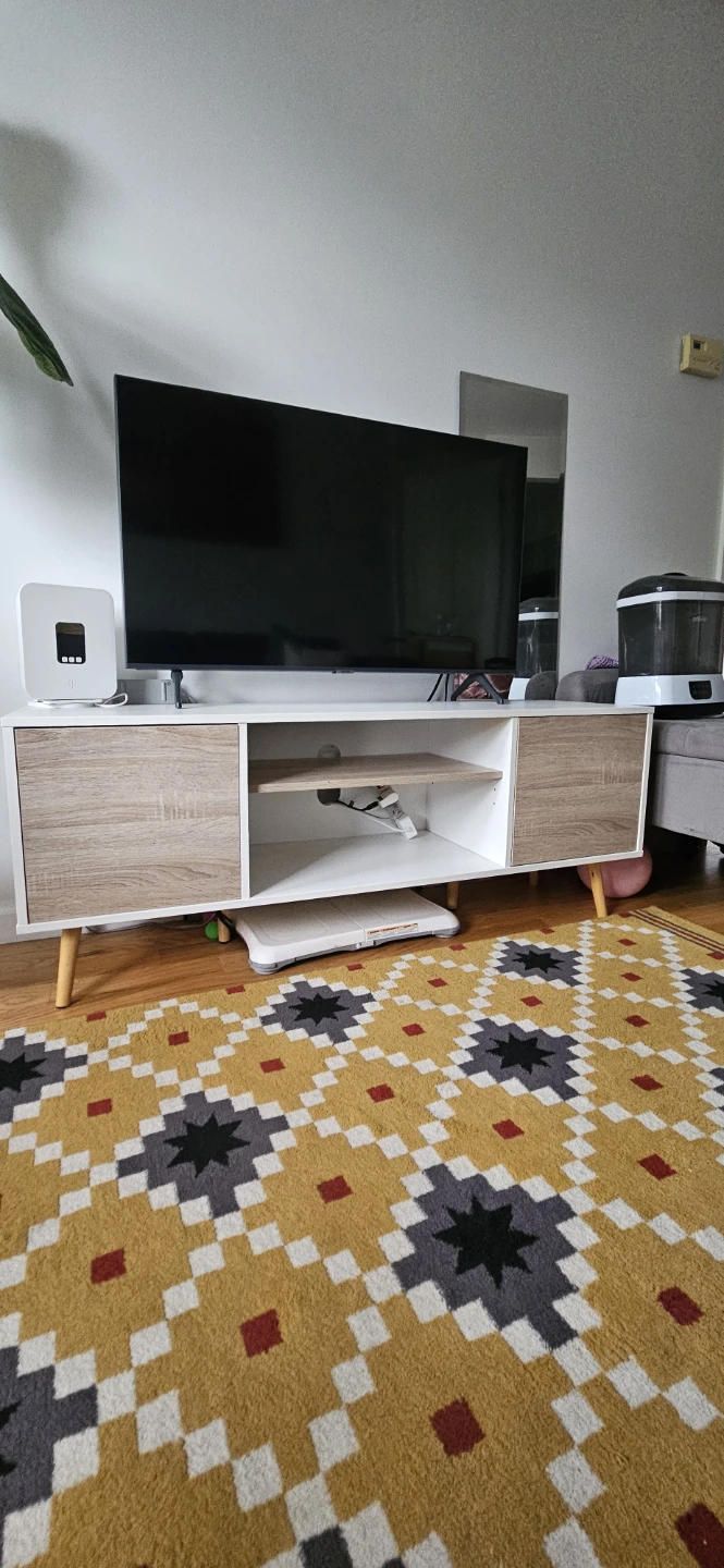 White and Wood TV Stand with Storage