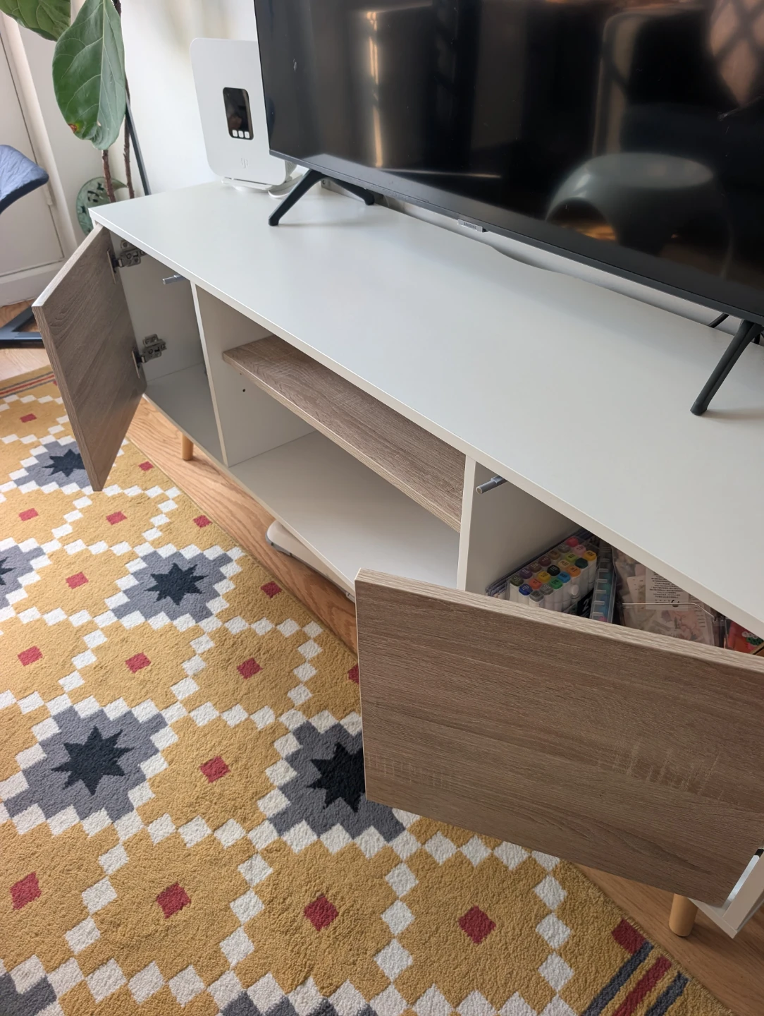 White and Wood TV Stand with Storage - photo 2