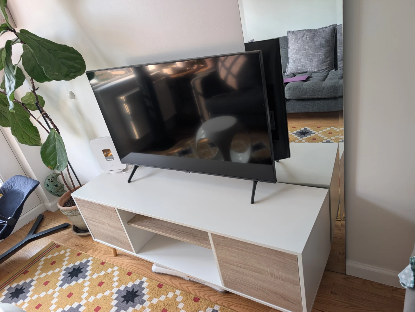 White and Wood TV Stand with Storage - photo 3