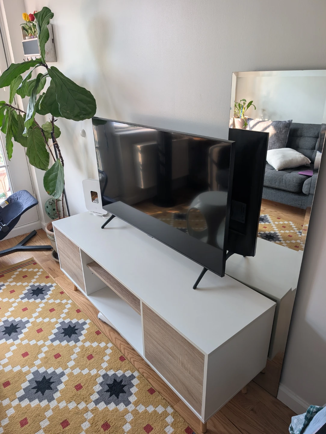 White and Wood TV Stand with Storage - photo 4