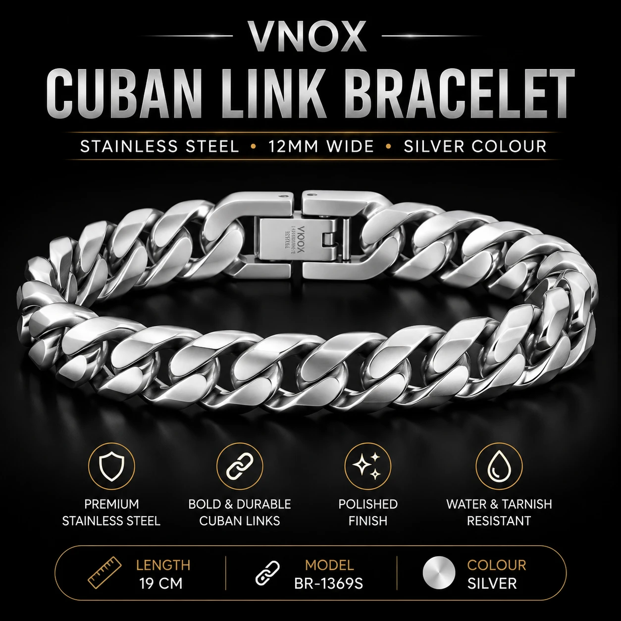 Cuban Link Bracelet - Stainless Steel, 19cm