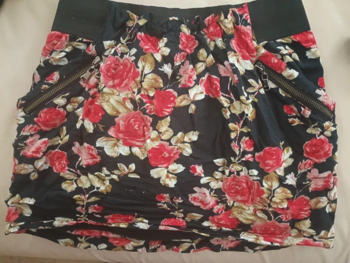 Black Floral Print Bomber style skirt with Zippers
