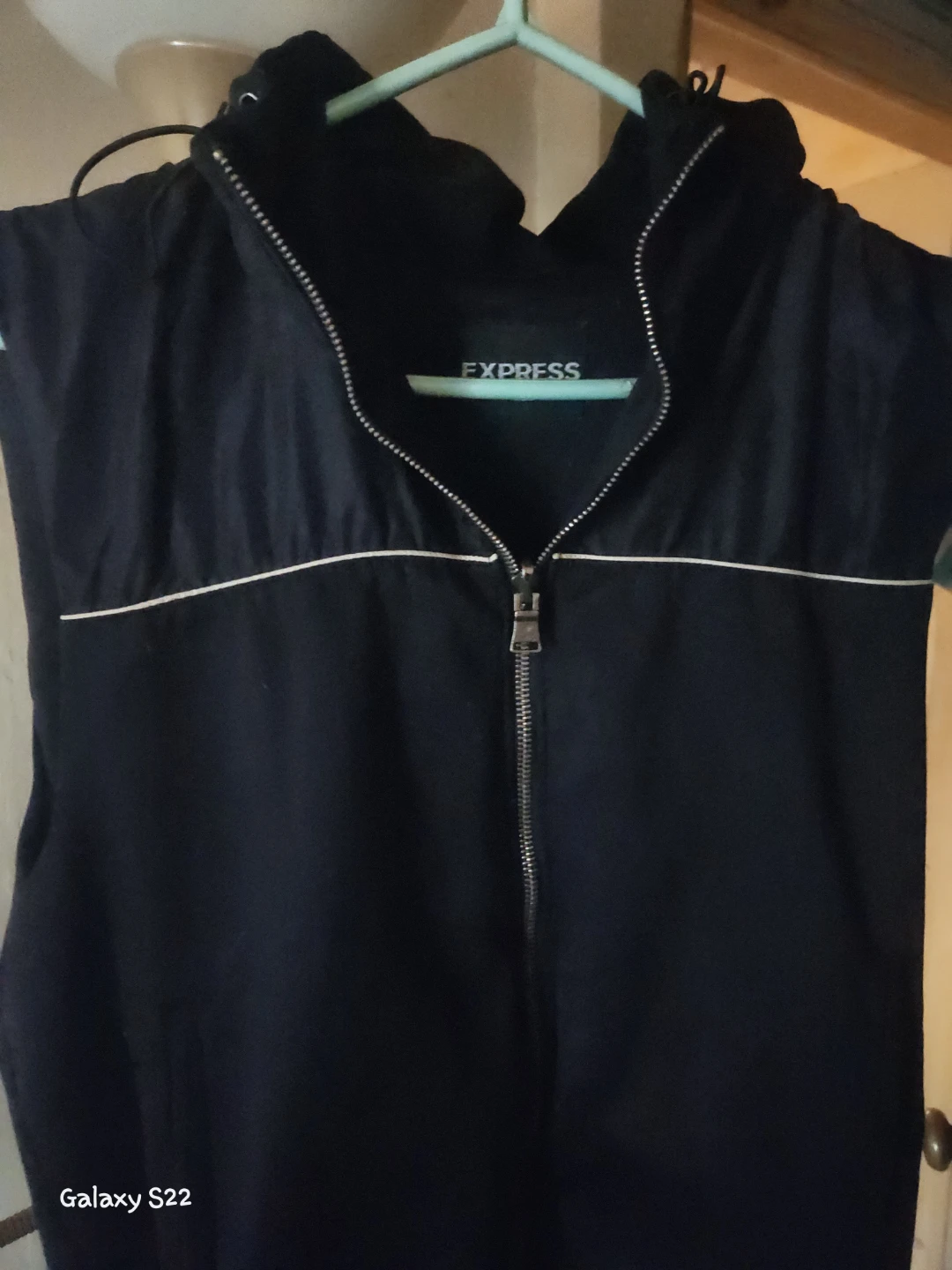 EXPRESS Black Sleeveless Zip-Up Vest with White Piping