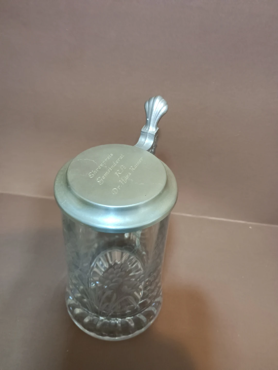 Glass Beer Stein with Pewter Lid