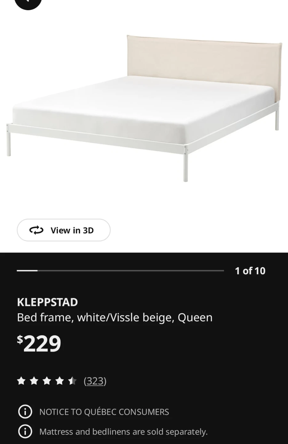 IKEA KLEPPSTAD Queen Bed Frame - White/Vissle Beige