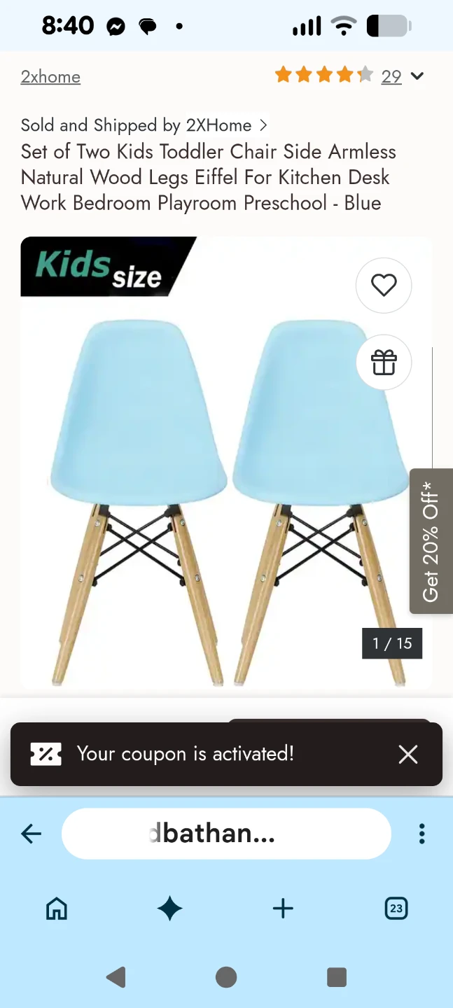 Set of 2 Blue Kids Toddler Eiffel Chairs