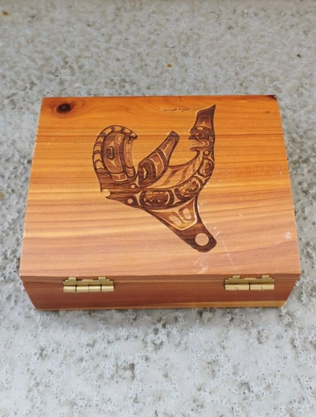 Vintage Indigenous Cedar Keepsake Box Orca Artist Signed - photo 5