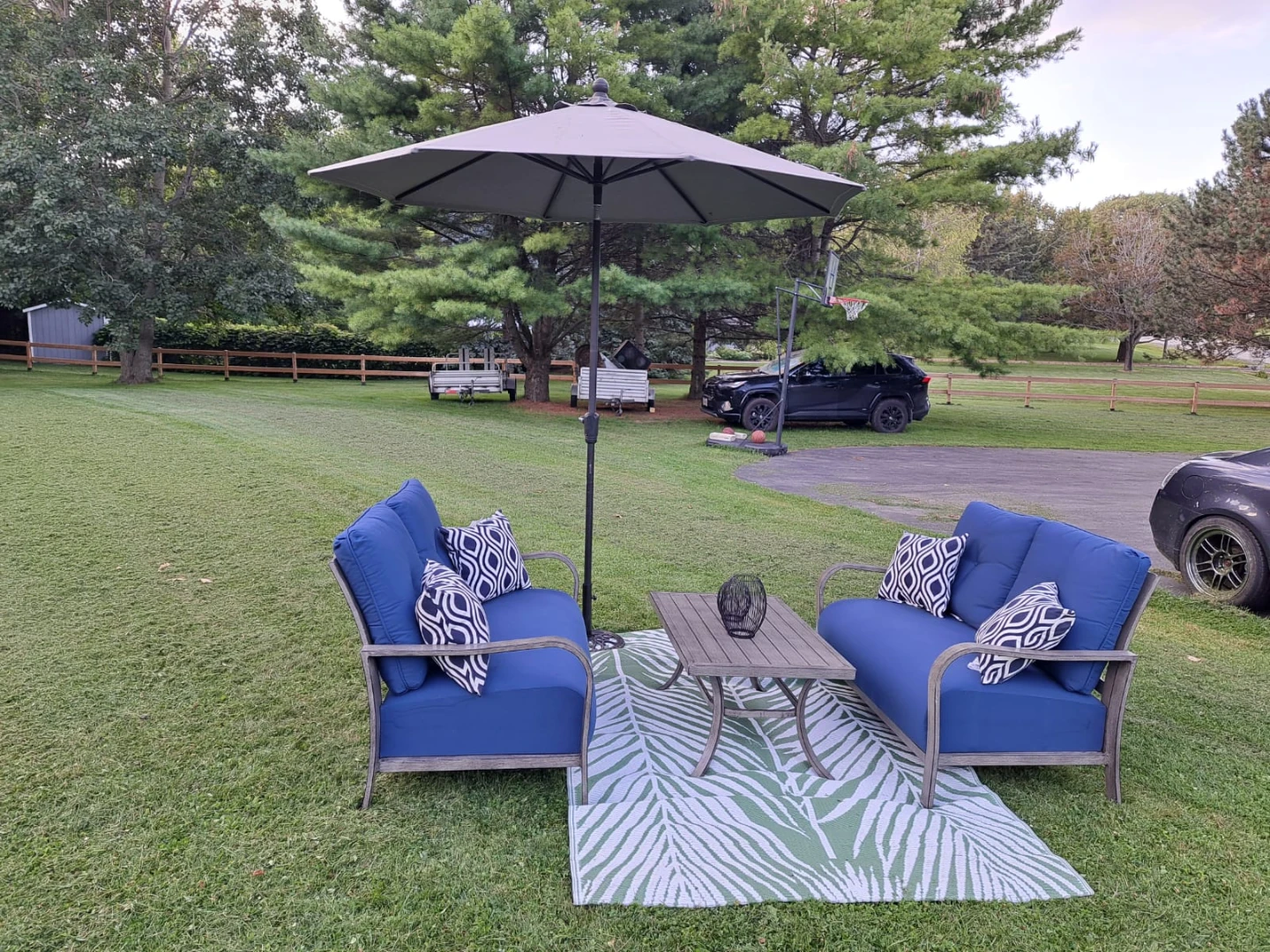 Blue Outdoor Loveseat with Pillows - photo 2