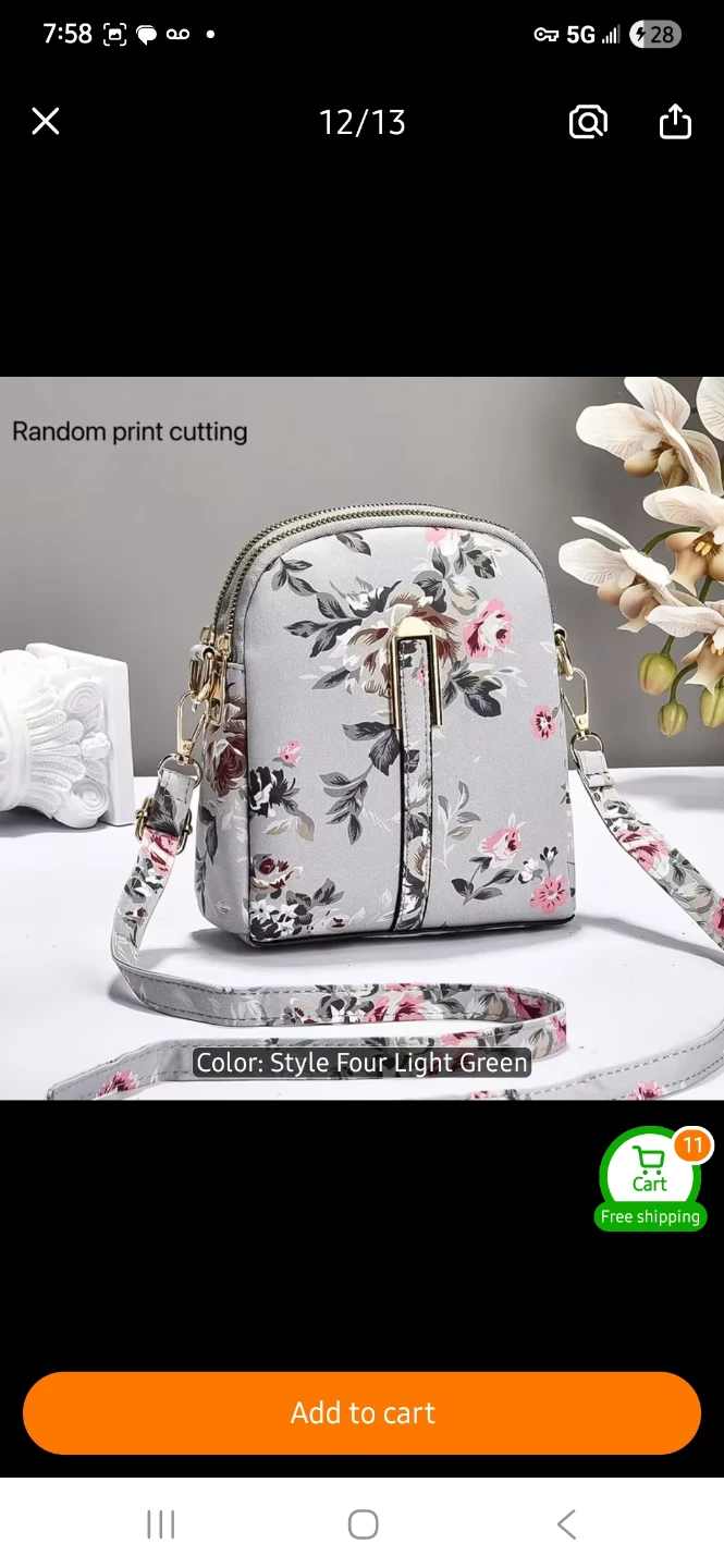 Floral Crossbody Bag - Light Grey