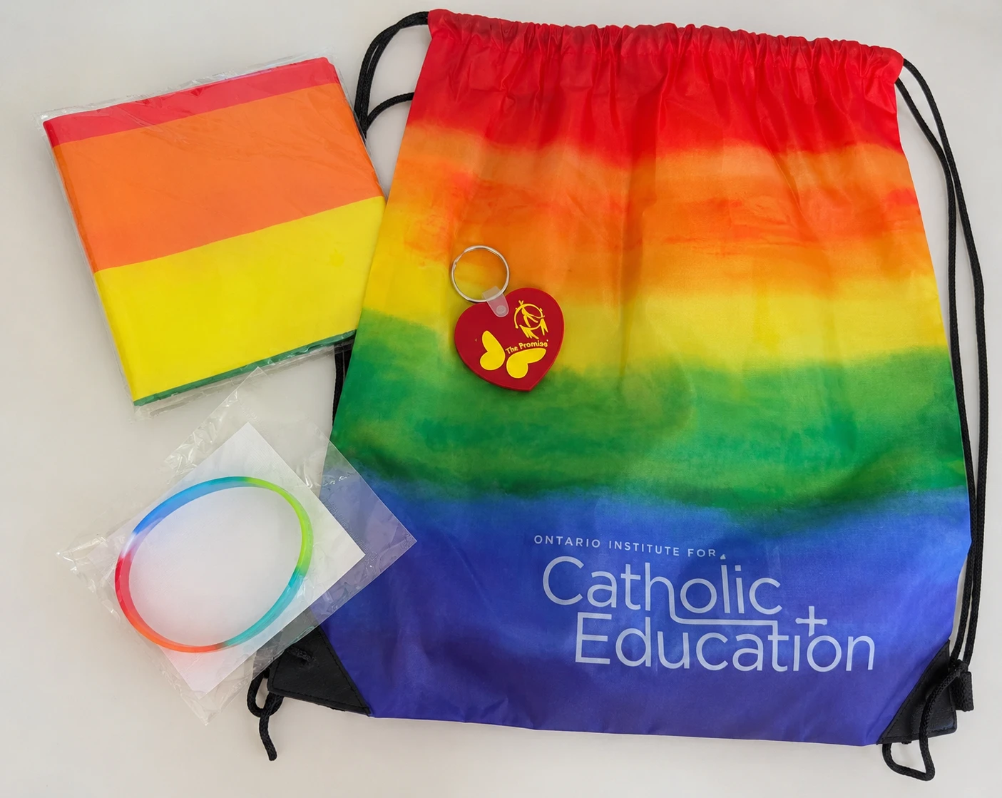 Drawstring Bag with Keychain and Bracelet