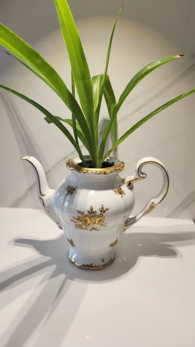 Victorian charm teapot planter with plant
