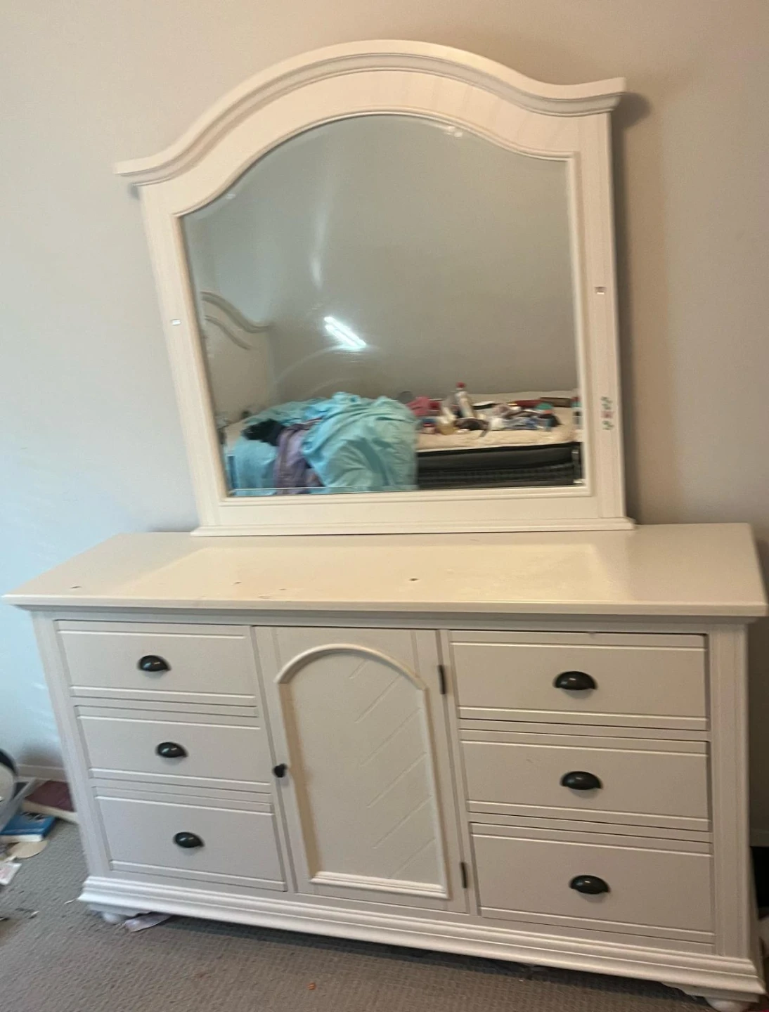 White Bedroom Set - Bed Frame and Dresser with Mirror - photo 2
