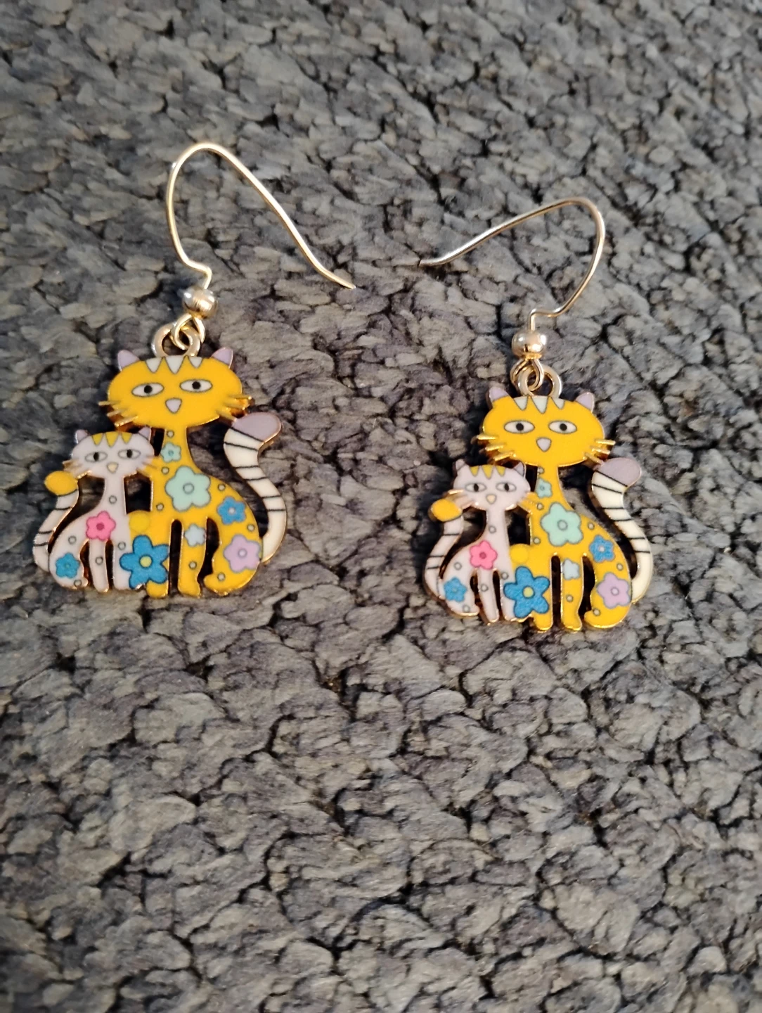 Yellow Enamel Cat Earrings