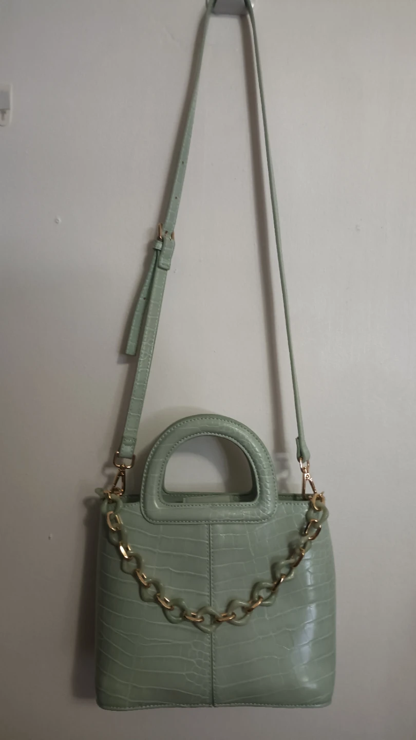 Mint Green Croc Embossed Handbag with Chain Detail