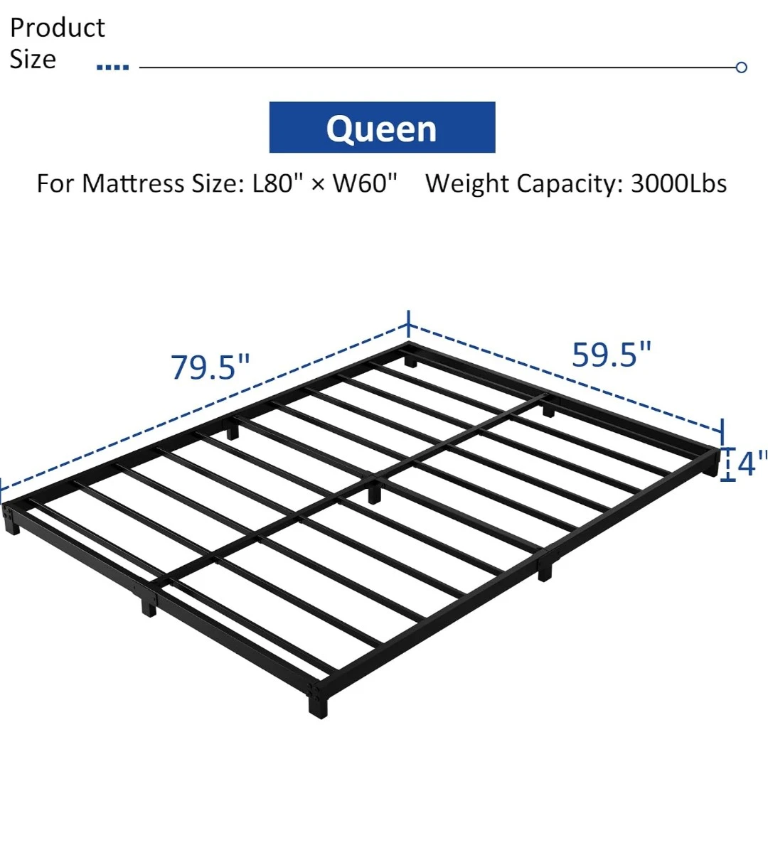 YUSENHEE 4" Low-Profile Queen Metal Platform Bed Frame (Black) - photo 3