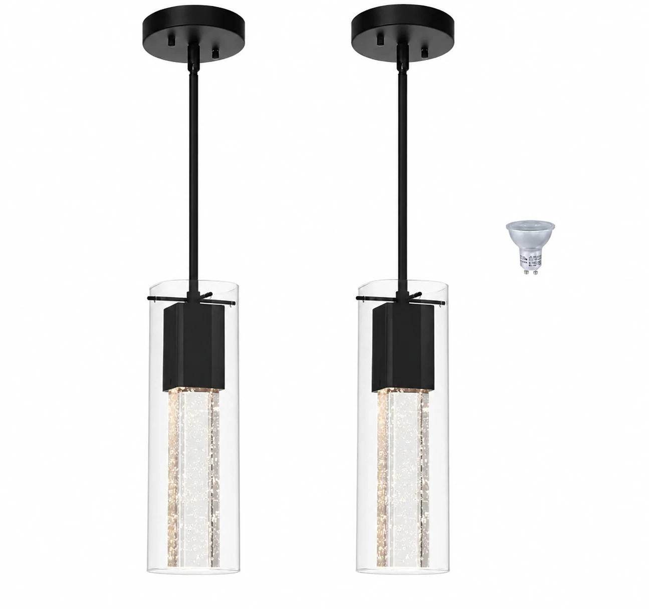 Set of (2) XiNBEi Modern Black Kitchen Pendant Lights, New