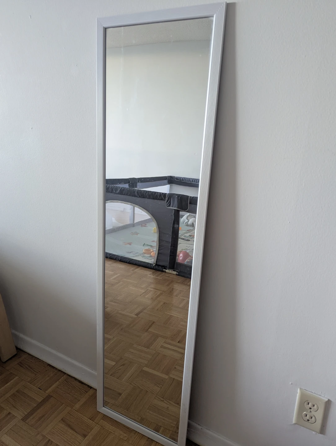 Full-length mirror with silver frame