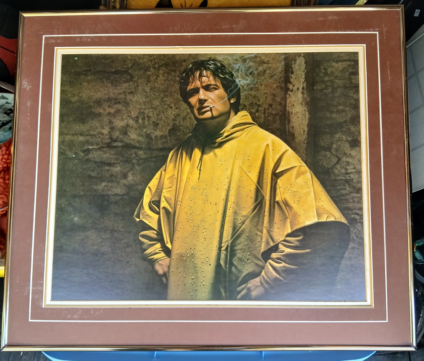 Jean Paul Belmondo Man in Yellow Raincoat Smoking