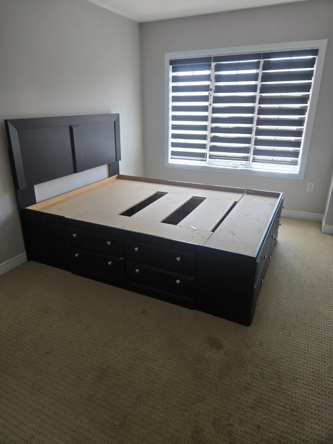 Dark Wood Platform Bed Frame with Storage Drawers - photo 2