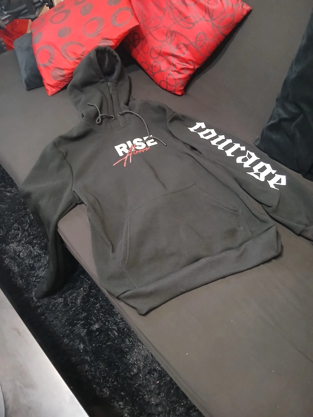 RISE hoodie with inspirational message medium Black