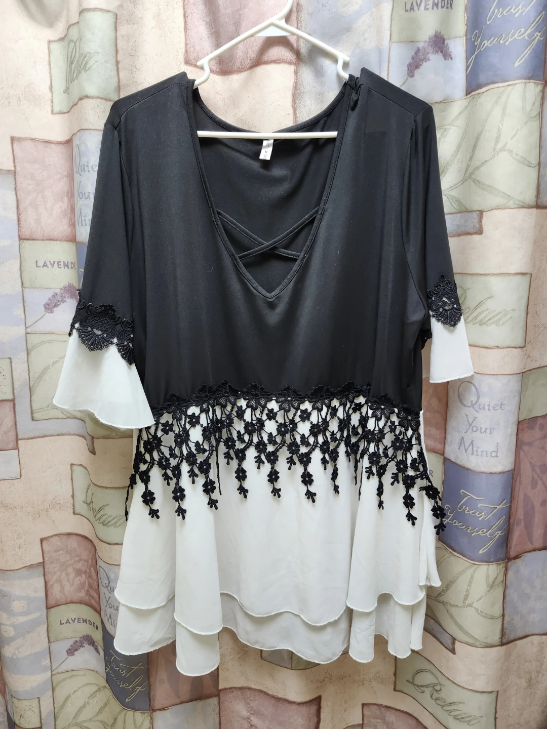 ROSEGAL Black & White Criss-Cross Neck Blouse 3XL