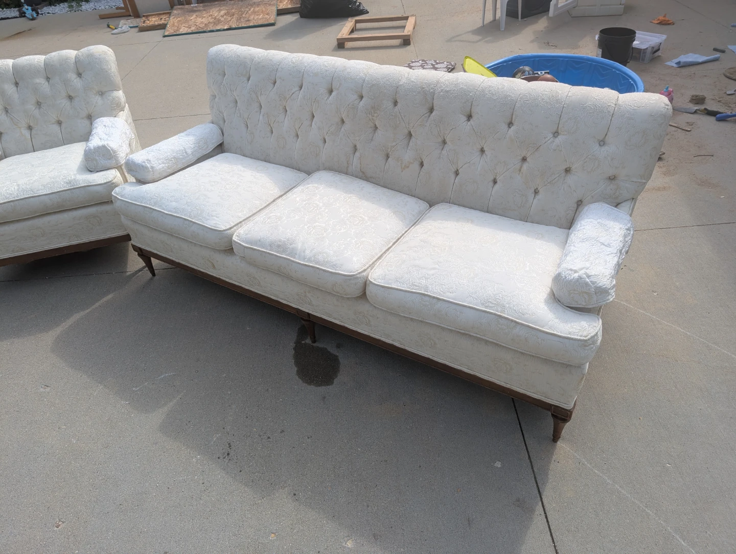 Vintage Tufted Sofa and Armchair Set