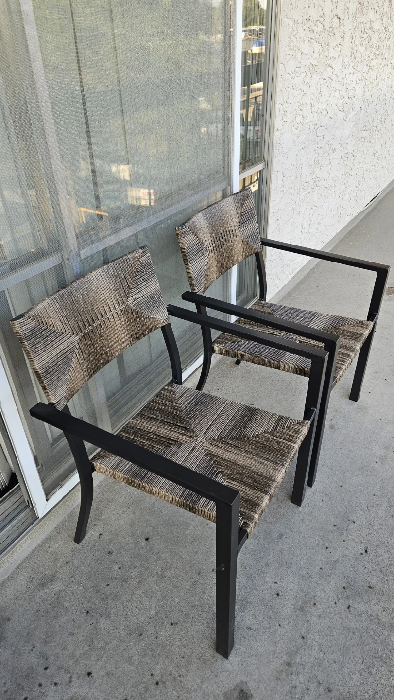 Pair of Woven Wicker Patio Armchairs