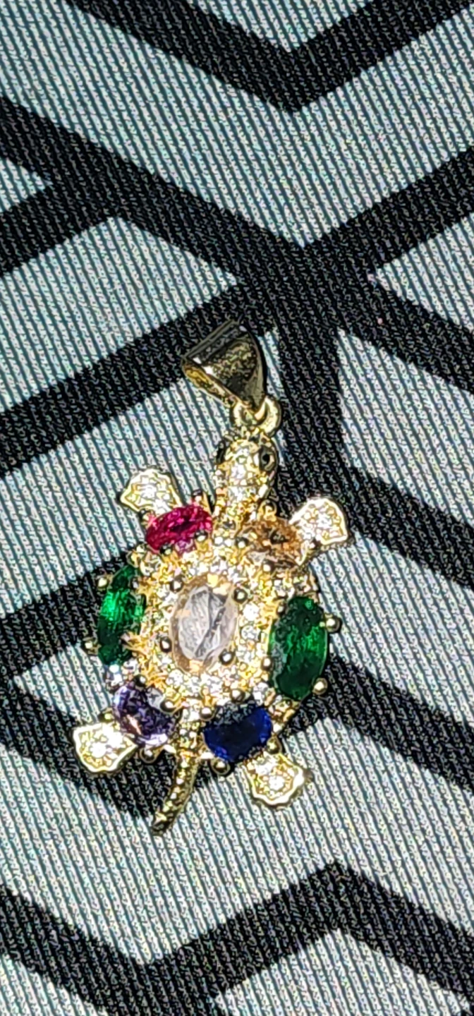 Gold plated Turtle Pendant Necklace with Colorful Gems - photo 4