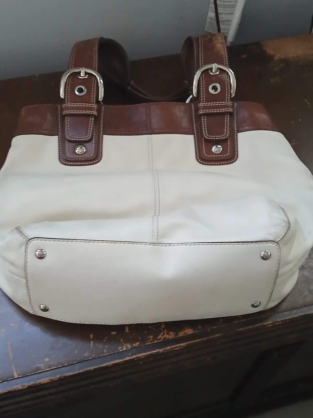 Coach Cream and Brown Leather Tote Bag - photo 2