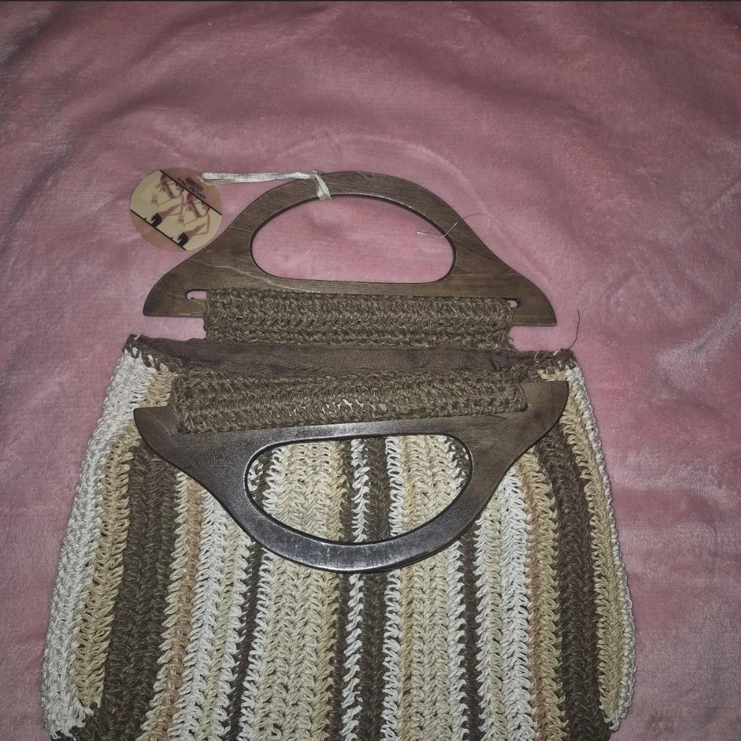 Nicci Mode Brown Combo Woven Bag with Wooden Handles - photo 2