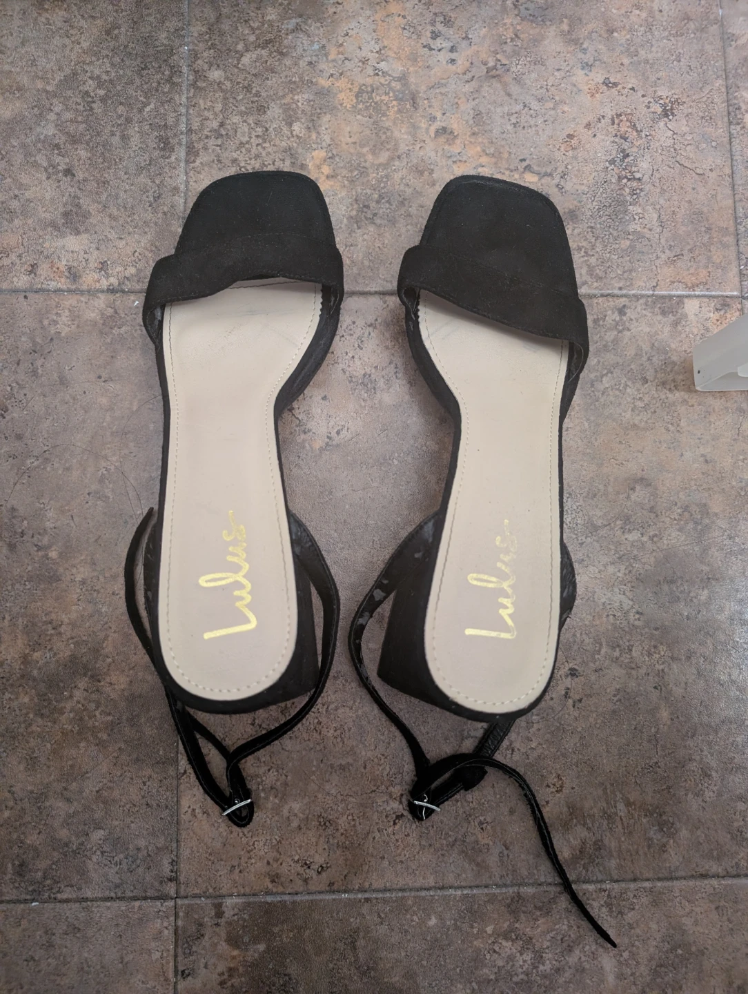 Lulus Black Suede Block Heels Strappy Sandals Summer US 8