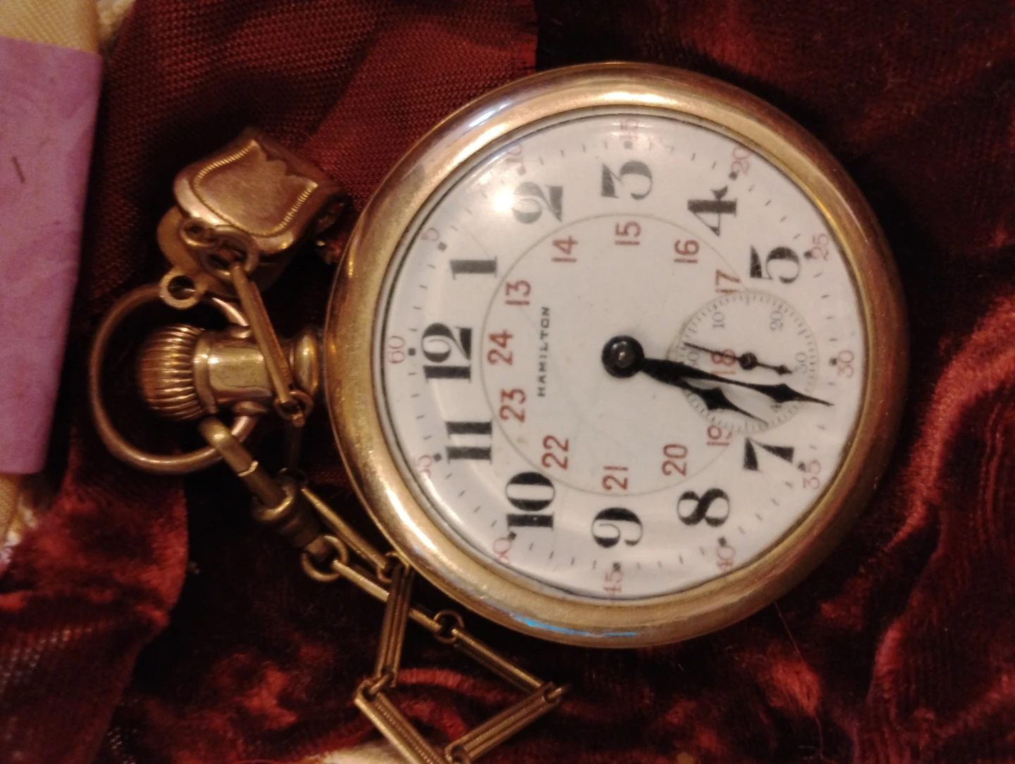 Hamilton Gold Toned Pocket Watch with Chain