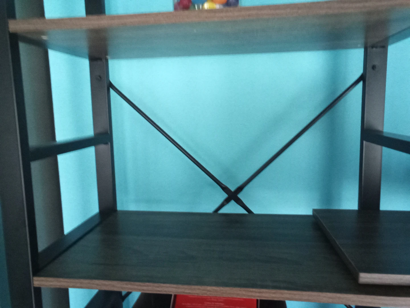 Tall metal bookshelf with wooden shelves - photo 3