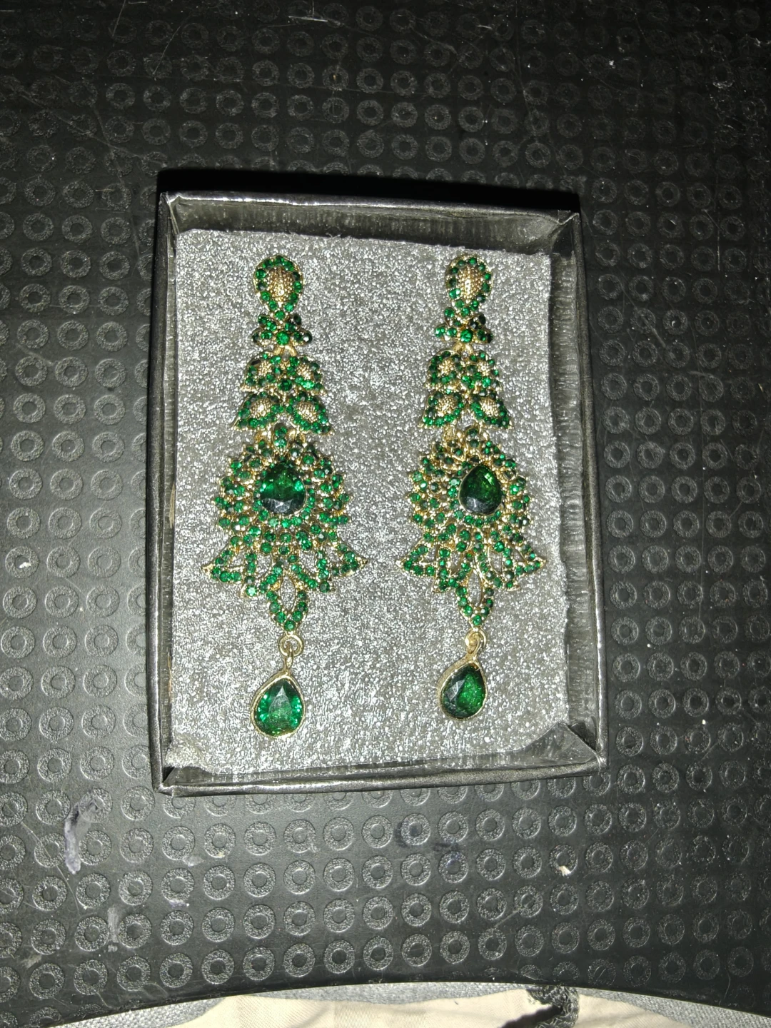 Green Dangle Earrings in Box