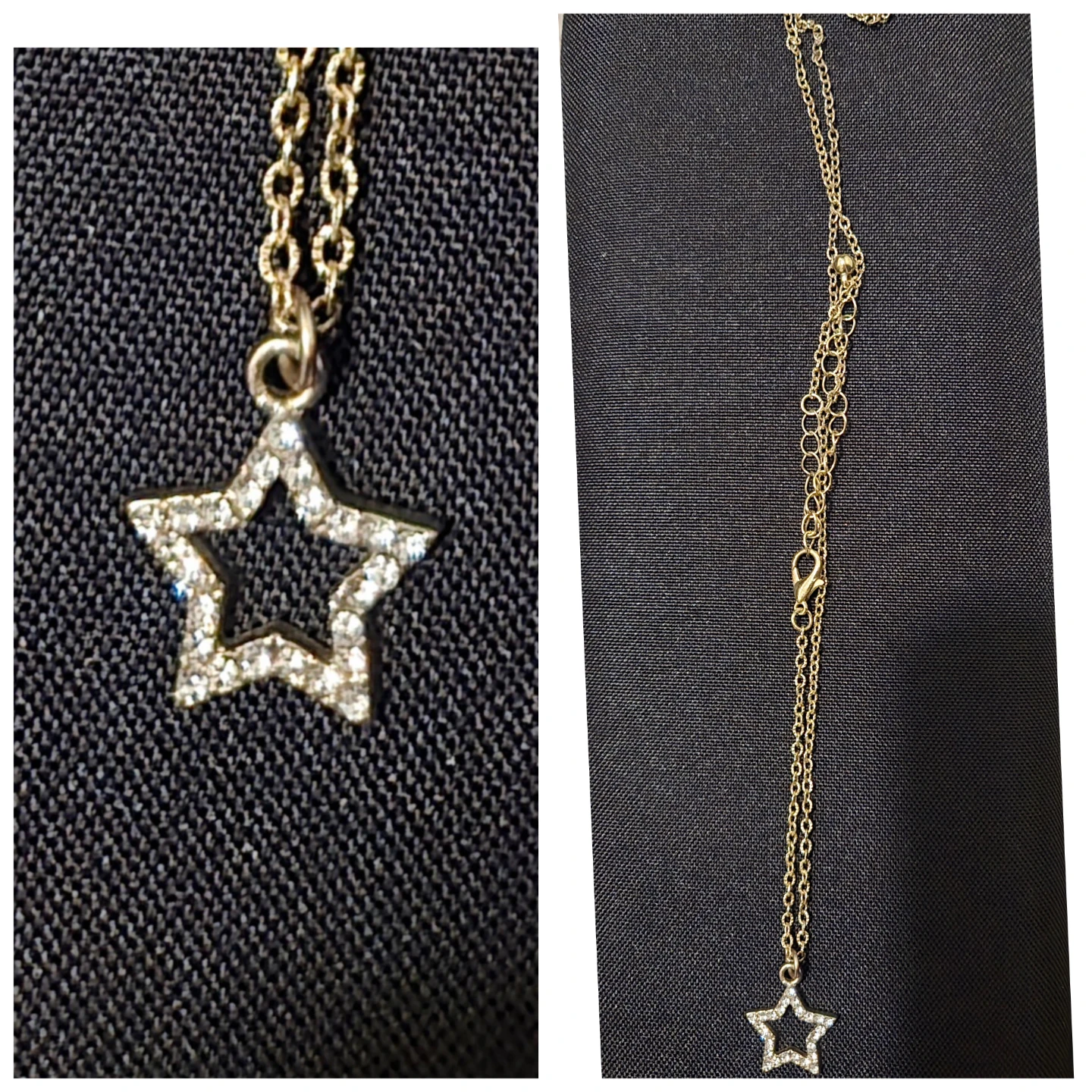 Gold-tone star pendant necklace with rhinestones