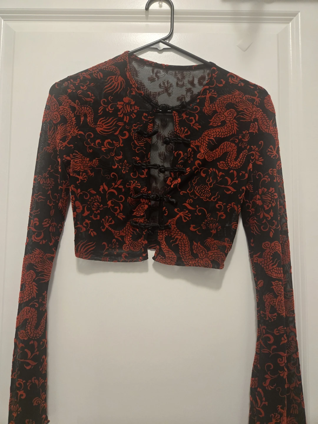 Mesh Dragon Print Crop Top