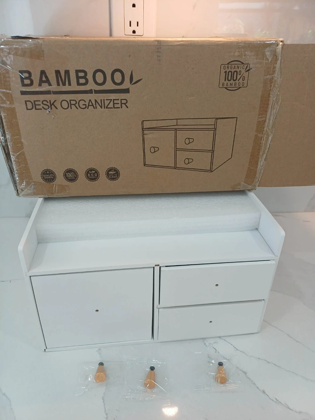 Bamboo Desk Organizer White