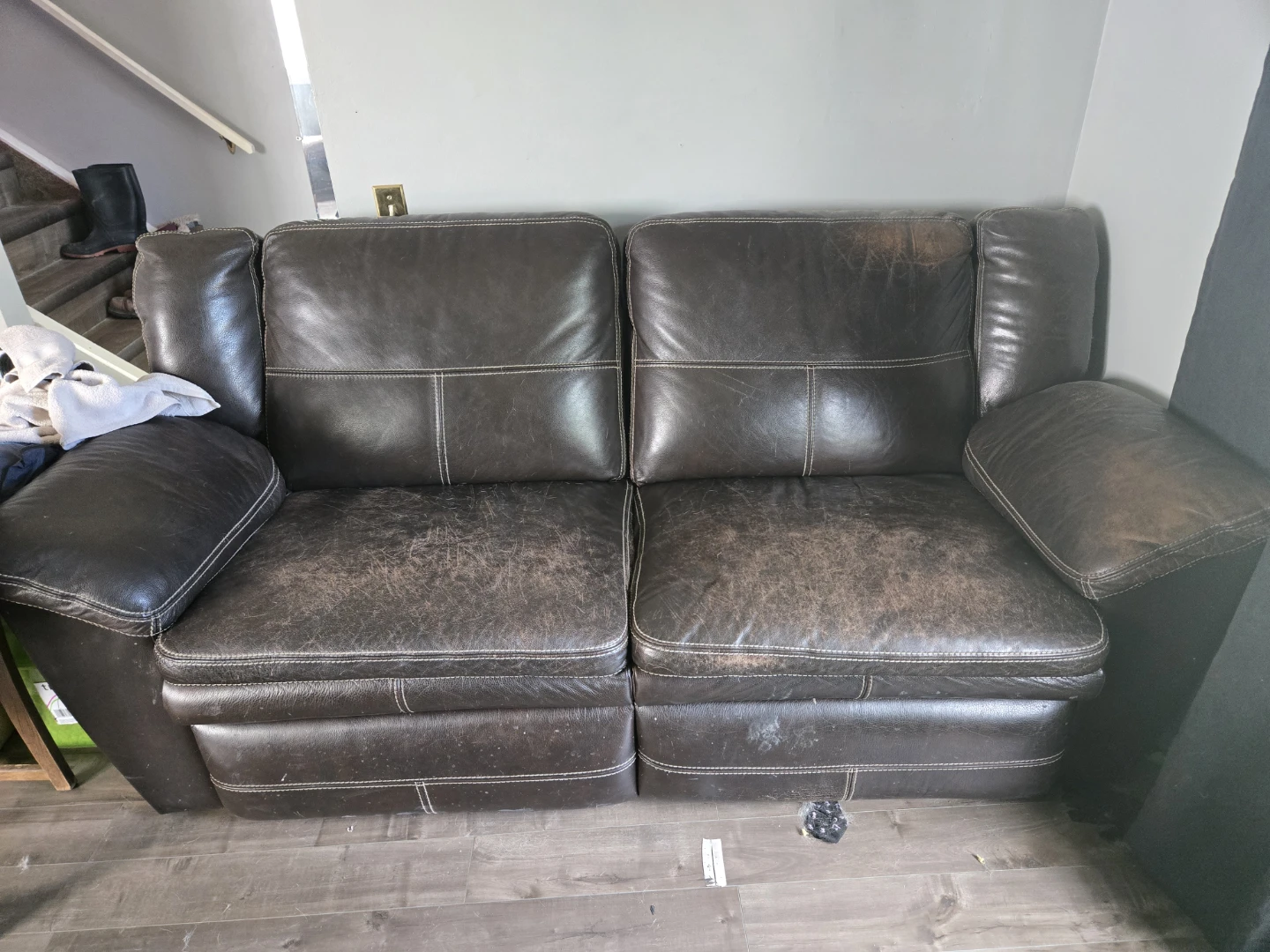Brown Leather Recliner Chair and couch