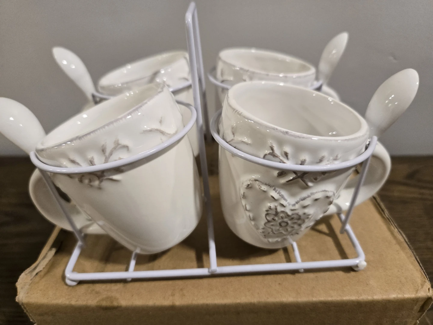Set of 4 White Ceramic Espresso Cups with Spoons and Stand - photo 4