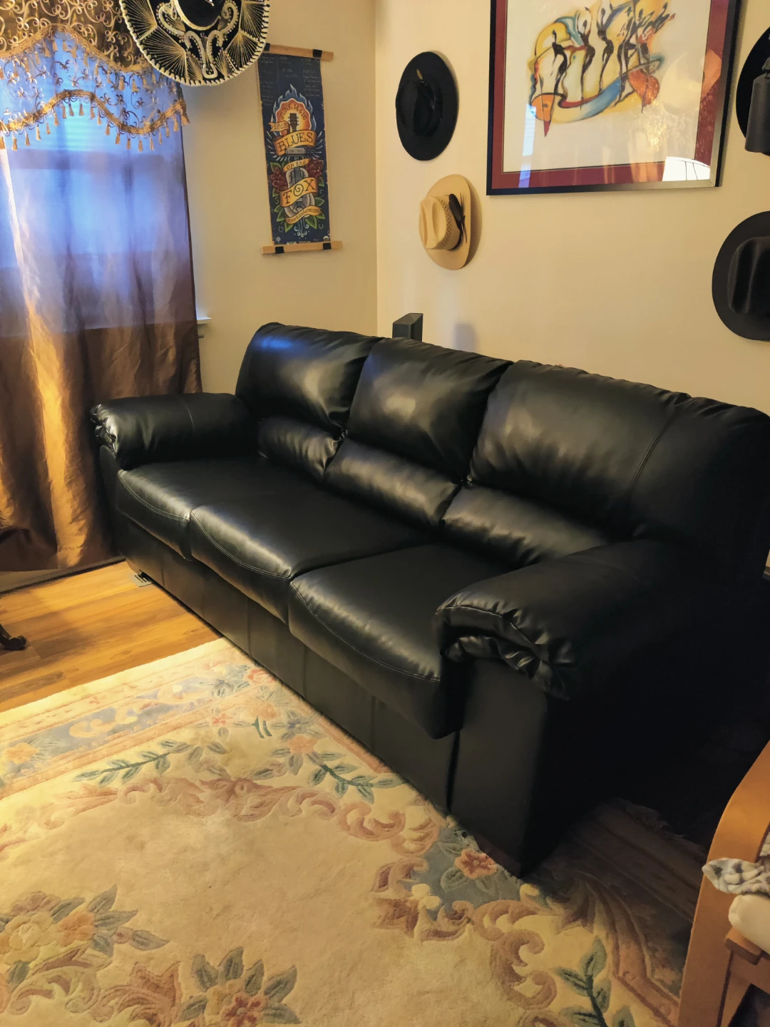Ashley Black Faux Leather Sofa set