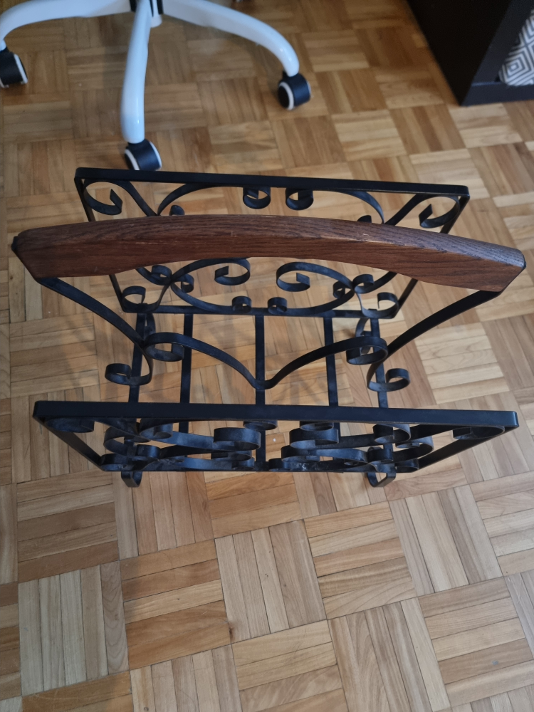 Ornate Wrought Iron & Wood Magazine Rack - photo 2