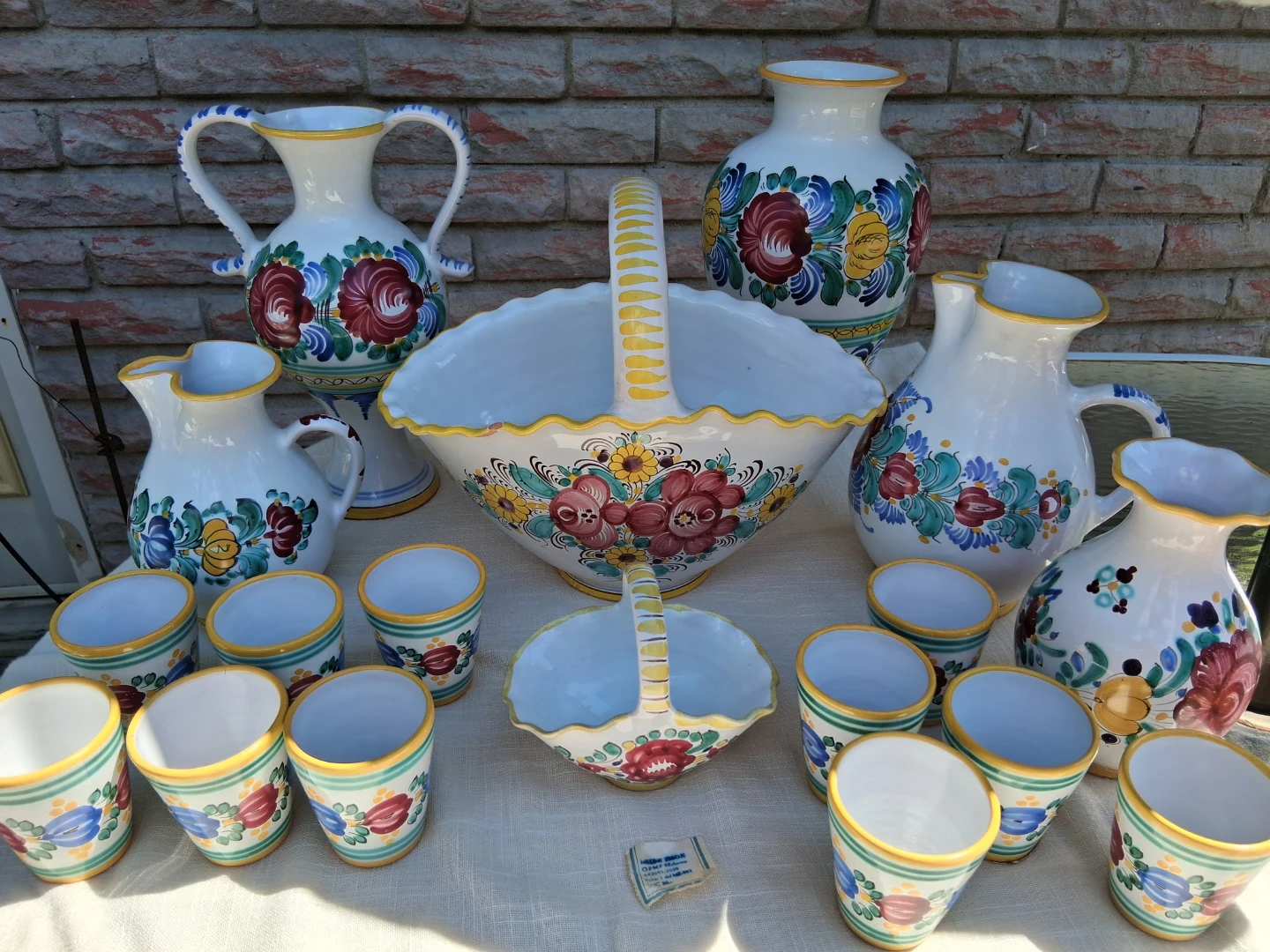 Vintage Hand-Painted Pitcher, Vase, Basket and Cup Set