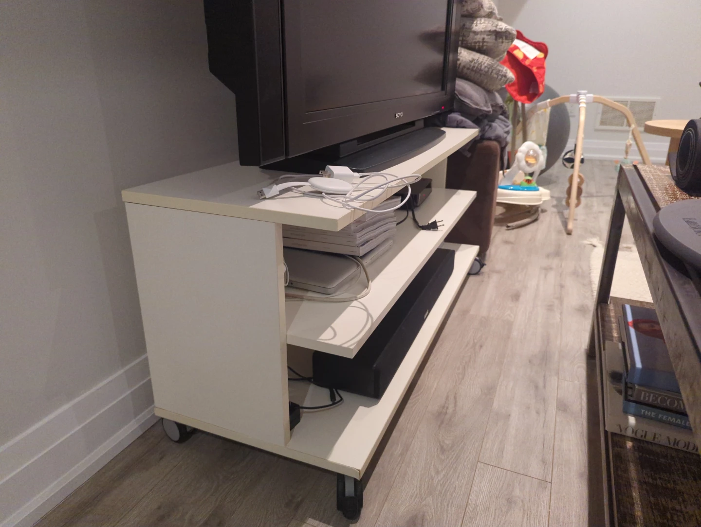 White 3-Tier TV Stand with Wheels 46 by 15 , 20 height - photo 2